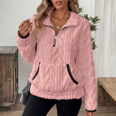 Женские толстовки из шерпы на молнии до половины, пушистый оверсайз пуловер, мягкий теплый осенне-зимний свитер с карманами