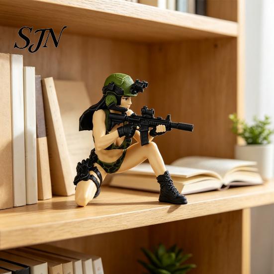 Realistic Soldier Statues 3D Printed Tactical Beauty Desktop Ornament, Mini Figurine, Office Desk Decorations Female Figurine with Military