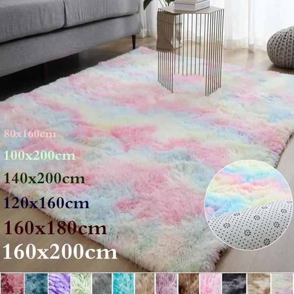 New Rainbow Rug Oversied Fluffy Plush Rugs Large Size Anti-slip Floor Mats Tie-Dye Art Carpet Shaggy Kids Room Living Room Bedside Rug