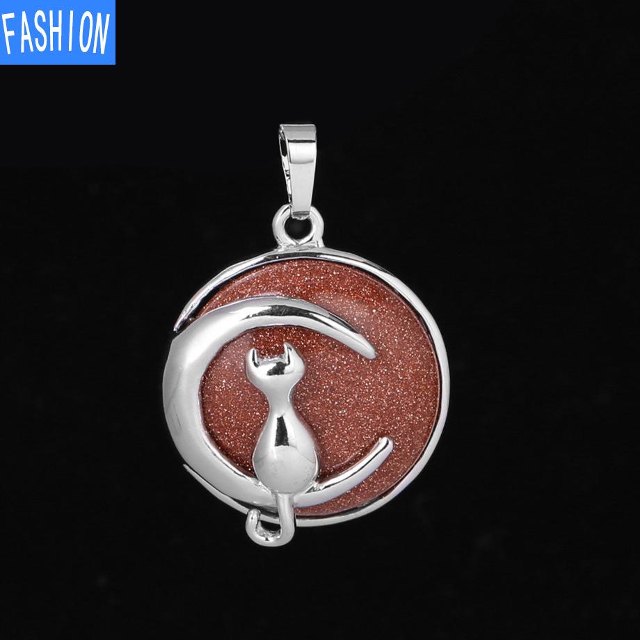 Кулон «Китти и Луна» из натурального камня с полой спиной и хрустальным ожерельем с подвеской «Милая девушка»