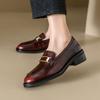 Casual Loafers For Women Genuine Leather Women's Loafers British Style Mid Heel Round Toe Single Shoes Slip On Leather Shoes