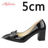 Fashion Aphixta Elegant Square Heels Patent Leather Official Pumps Women Bling Sequins Butterfly-knot Pointed Toe Dress Shoes Woman