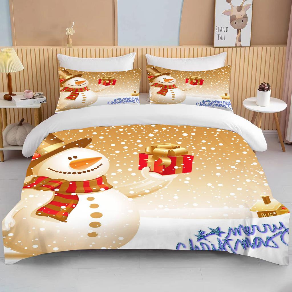 Рождественский пододеяльник односпальный для мальчика и девочки с рисунком снеговика Санта-Клауса, синий комплект постельного белья из полиэстера с рождественской елкой, пододеяльник