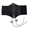 Women Lace Up Corset Waist Belt Fashionable Butterfly Chain Corset Wide Elastic Waist Belt Black