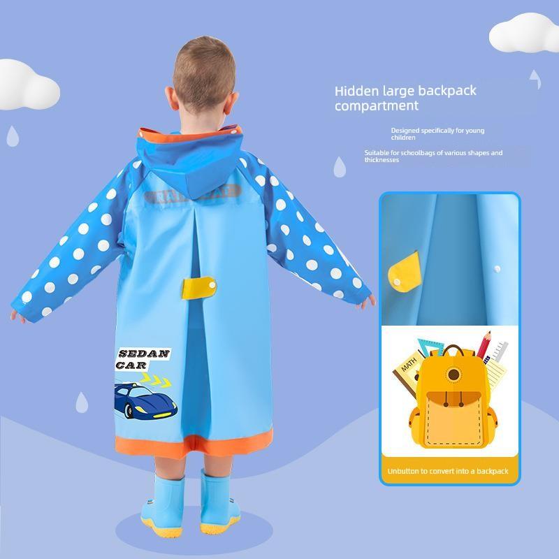 Children's Raincoat, Full-Body Waterproof, Double Brim, Outdoor Use with Backpack Space, Suitable for Boys and Girls, Specifically Designed for