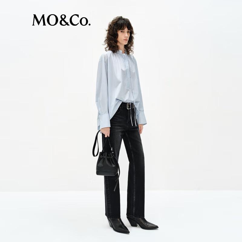 MO&Co. Stand Collar Pleated Dropped Shoulder Shirt