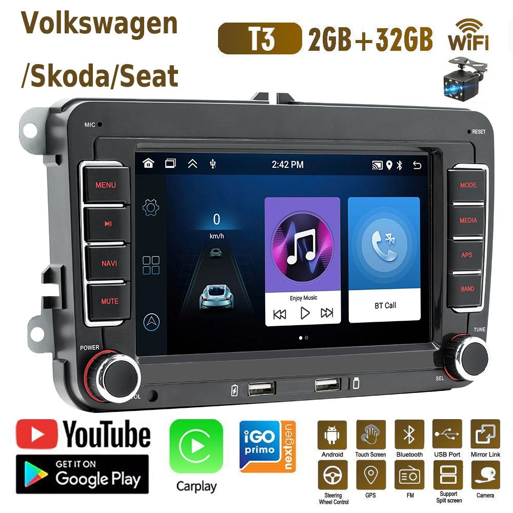 2Din Android Carplay GPS автомобильный мультимедийный плеер для Volkswagen Golf Polo Tiguan Passat b7 b6/SEAT Leon/Skoda Octavia 2 + 32 ГБ