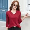 Новая весенне-осенняя свободная повседневная футболка с V-образным вырезом и длинными рукавами, женский однотонный хлопковый топ для базового слоя