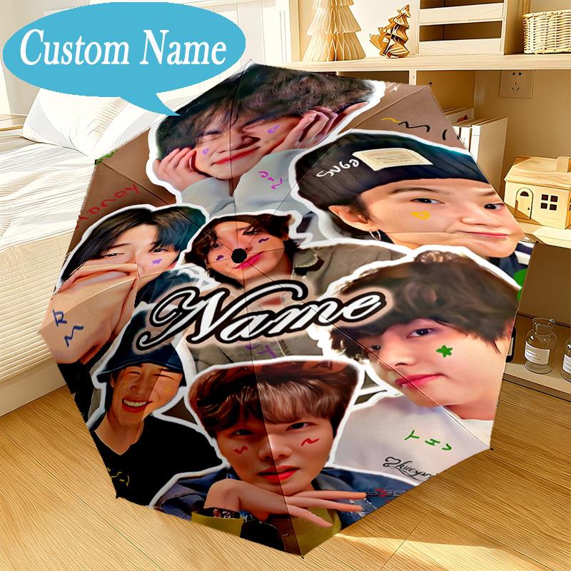 Custom Name Umbrella BT K-pop Collage Vibes Umbrella 8-Frame for Travel, Camping, Casual Lightweight Portable, Essential for Family Gifts
