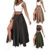 2 шт./компл., женский комплект с верхней юбкой, короткий топ без рукавов с глубоким вырезом и высокой талией, макси-юбка трапециевидной формы с разрезом и поясом, однотонная уличная одежда, укороченная клубная одежда для вечеринок