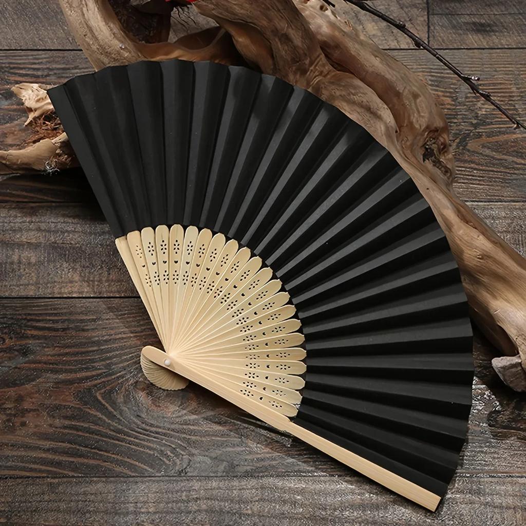 1pcVintage Black Bamboo Folding Fan - Handmade Vintage Chinese Style, Lightweight and Durable, Perfect Gift for Ladies and Girls
