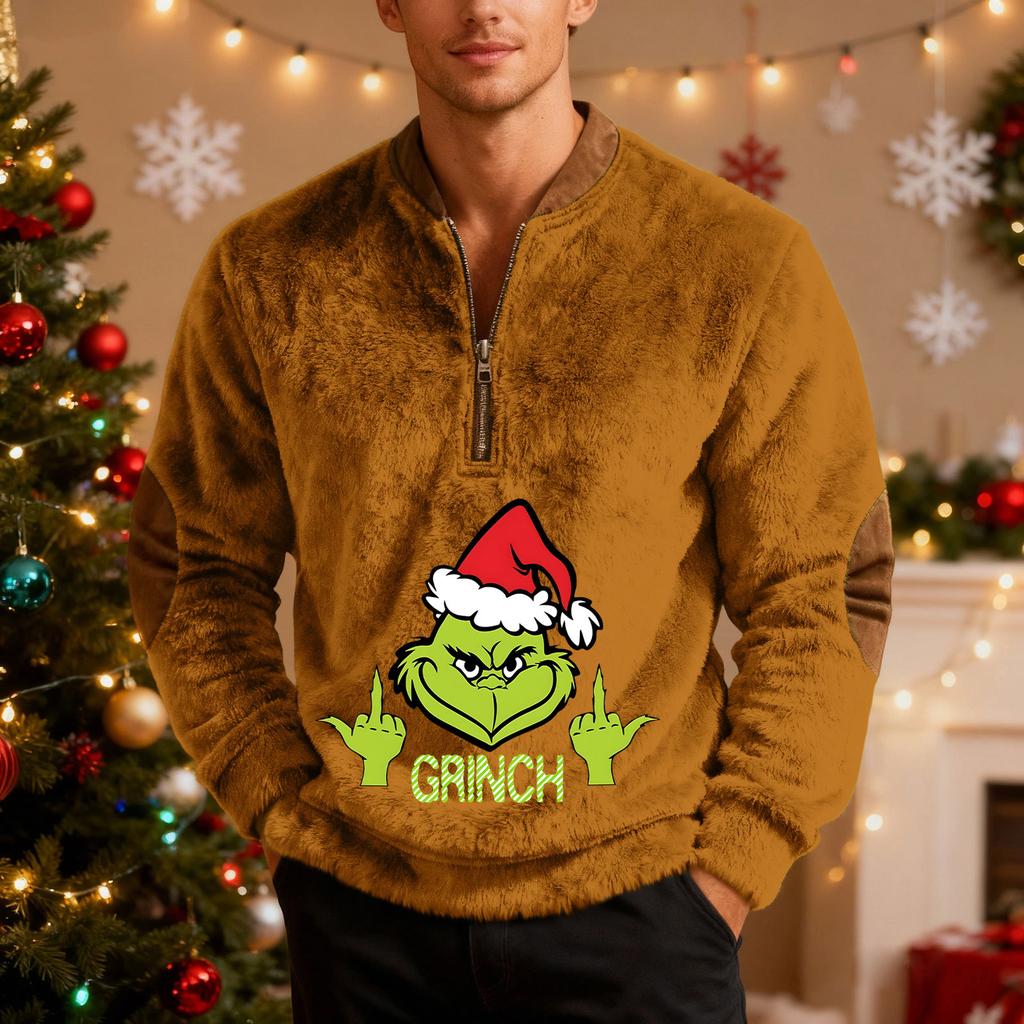 Mens Christmas Sweater Zip Up Sweatshirts Vintage Knit Graphic Sweatshirt Xmas Stand Collar Pullover