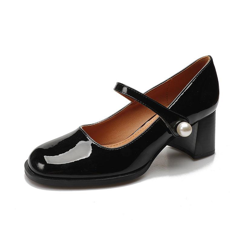 Французские туфли на толстом каблуке для женщин Новые французские туфли на среднем каблуке для женщин Ретро-стиль колледжа для женщин Одиночные туфли Zapatos De Mujer