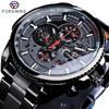Three-Disc Sports Automatic Mechanical Strap Calendar Men's Top Watch Light Black Stainless Steel Watch PU Strap Watch