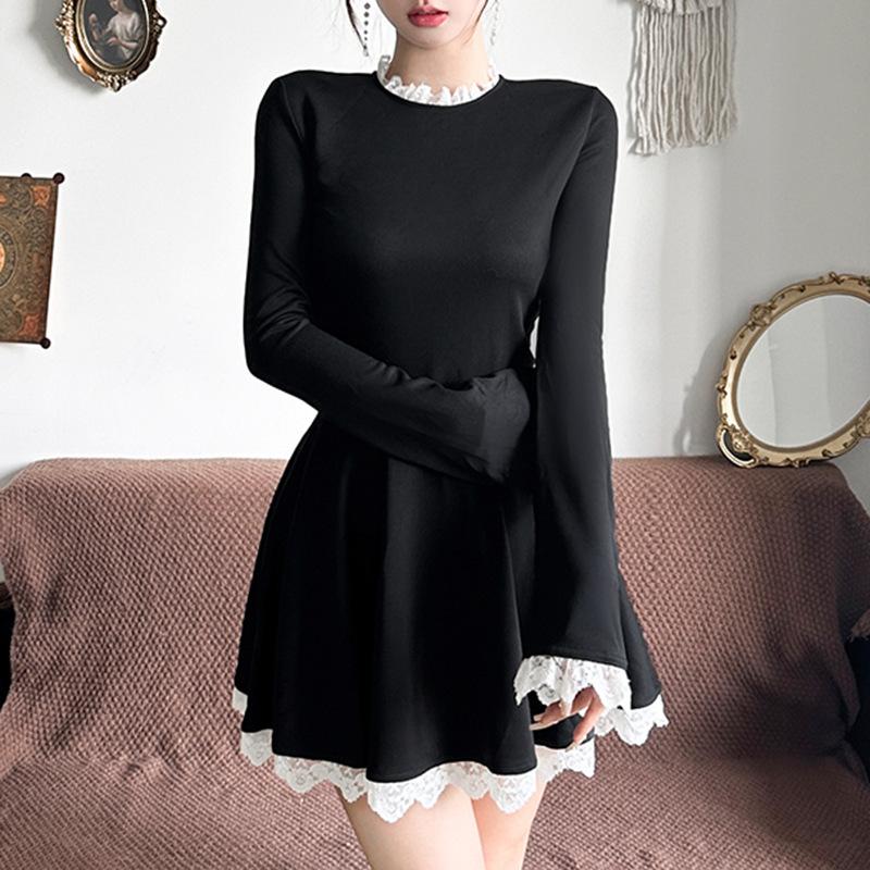 Сплайс кружевное мини-платье для женщин с высокой талией, узкие элегантные платья, женское свадебное ретро-платье, темпераментная женская одежда, новинка