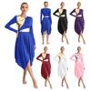 Womens Worship Dance Dress Metallic Color Block Long Sleeve Irregular Hem Liturgical Performance Costume for Church
