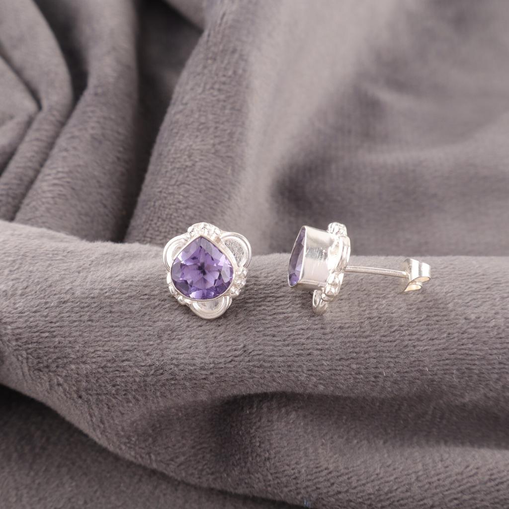 Серьги с иолитом из стерлингового серебра 925 пробы, ручная работа, серьги-пусеты 1,7" EE-159-12