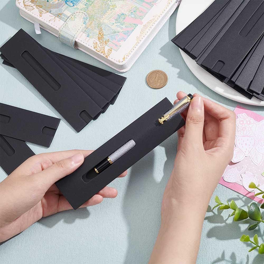 50pcs Paper Pen Packaging Sleeves Slip-in Fountain Pen Holders Office School Supplies Black 155x40x0.5mm Window: 70x10.5mm