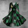 Women's Christmas Tree Snowflake Print V-Neck Slim Fit Long Sleeve Swing Dress