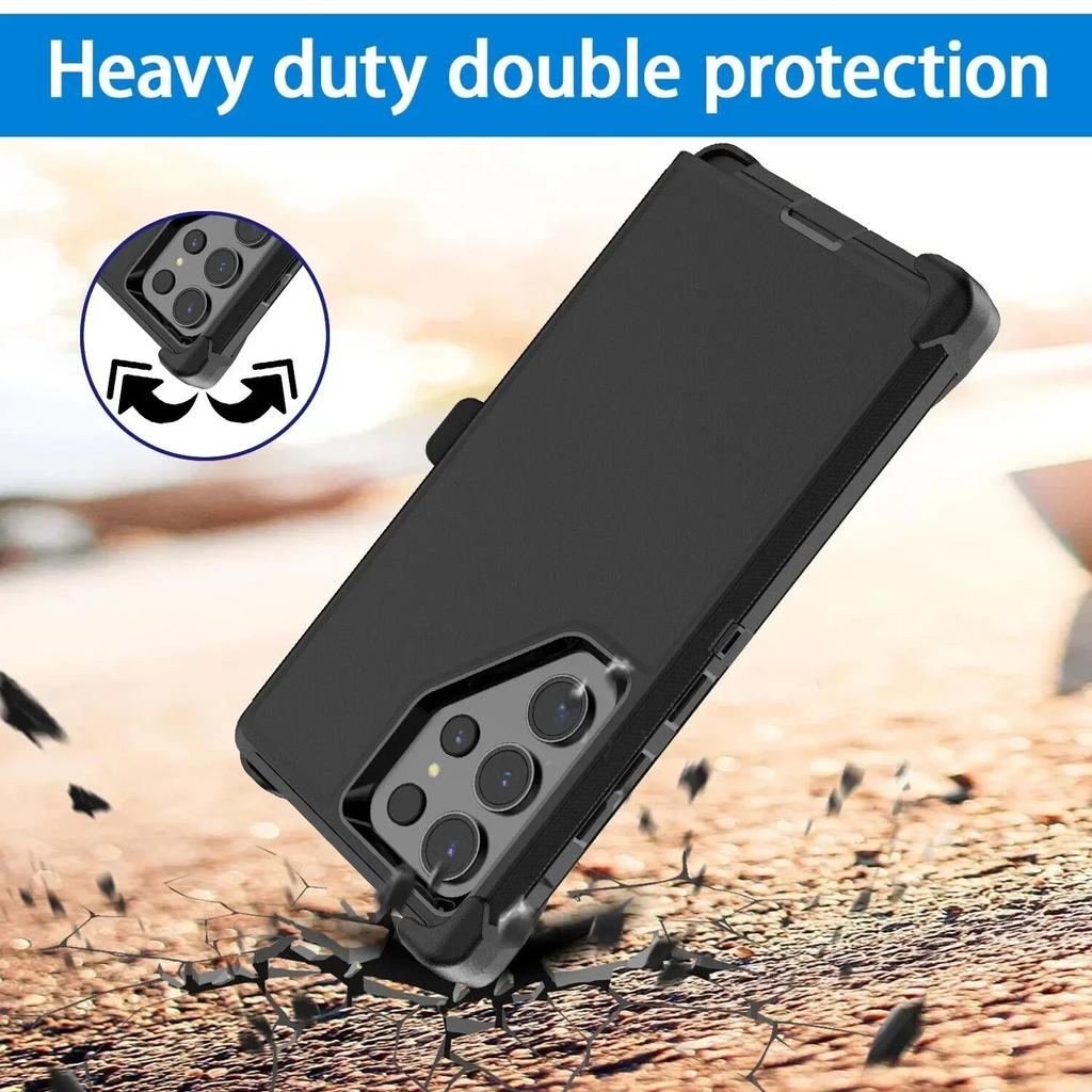 Hybrid Heavy Duty Armor Stand Case for Samsung Galaxy S24 S23 S22 S21 S20 Ultra S10 Plus Note 20 10 9 8 Otter Case Box Holder with Belt Clip Cover
