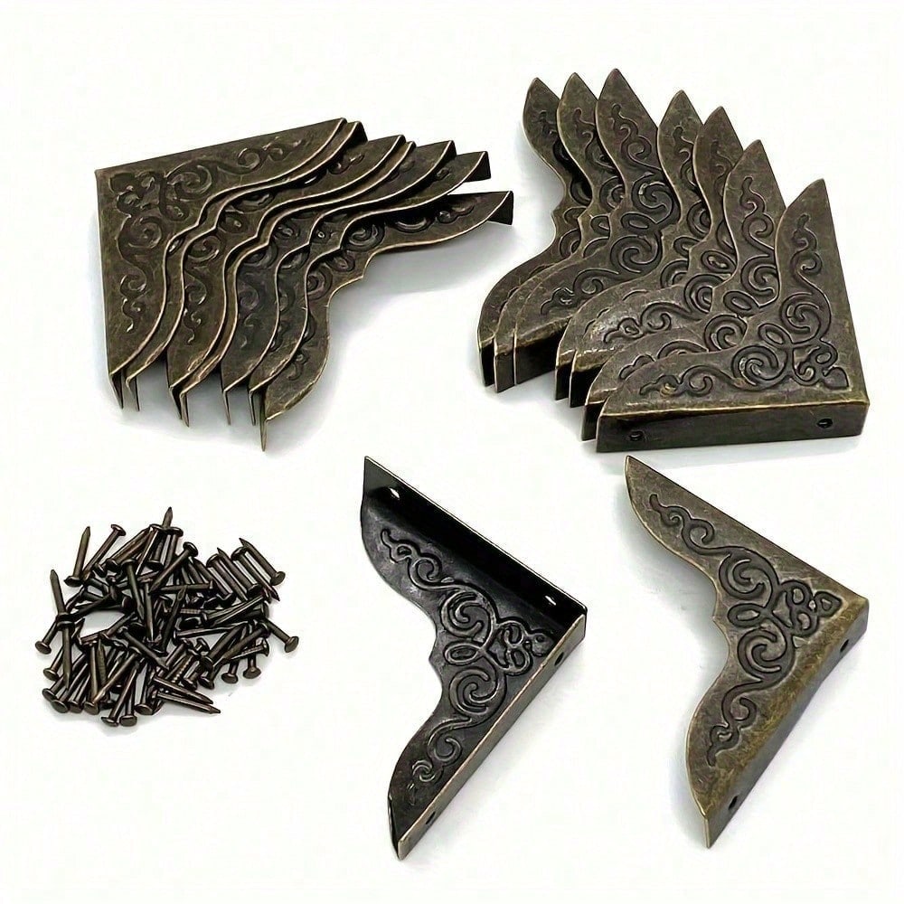 2 комплекта/22 шт. Ретро Декоративный Шкаф Шкатулка для драгоценностей Защелка Замок Пряжка Винтажная Бронза Гравированные Мини-петли для коробки и Защитные уголки для коробки с винтами