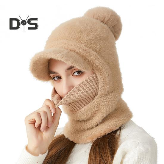 Зимняя велосипедная шапка со встроенным защитным экраном для лица и утеплителем для шеи с короткими полями, ветрозащитный толстый плюшевый шарф с полной защитой для улицы, головной убор для холодной погоды