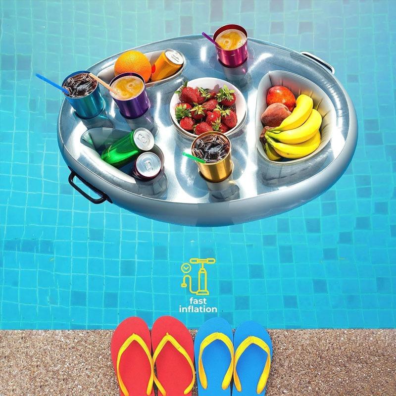 Надувной ледяной бар плавательный круг, Плавающий поднос для напитков с несколькими подстаканниками, Идеально подходит для вечеринок у бассейна и летних посиделок