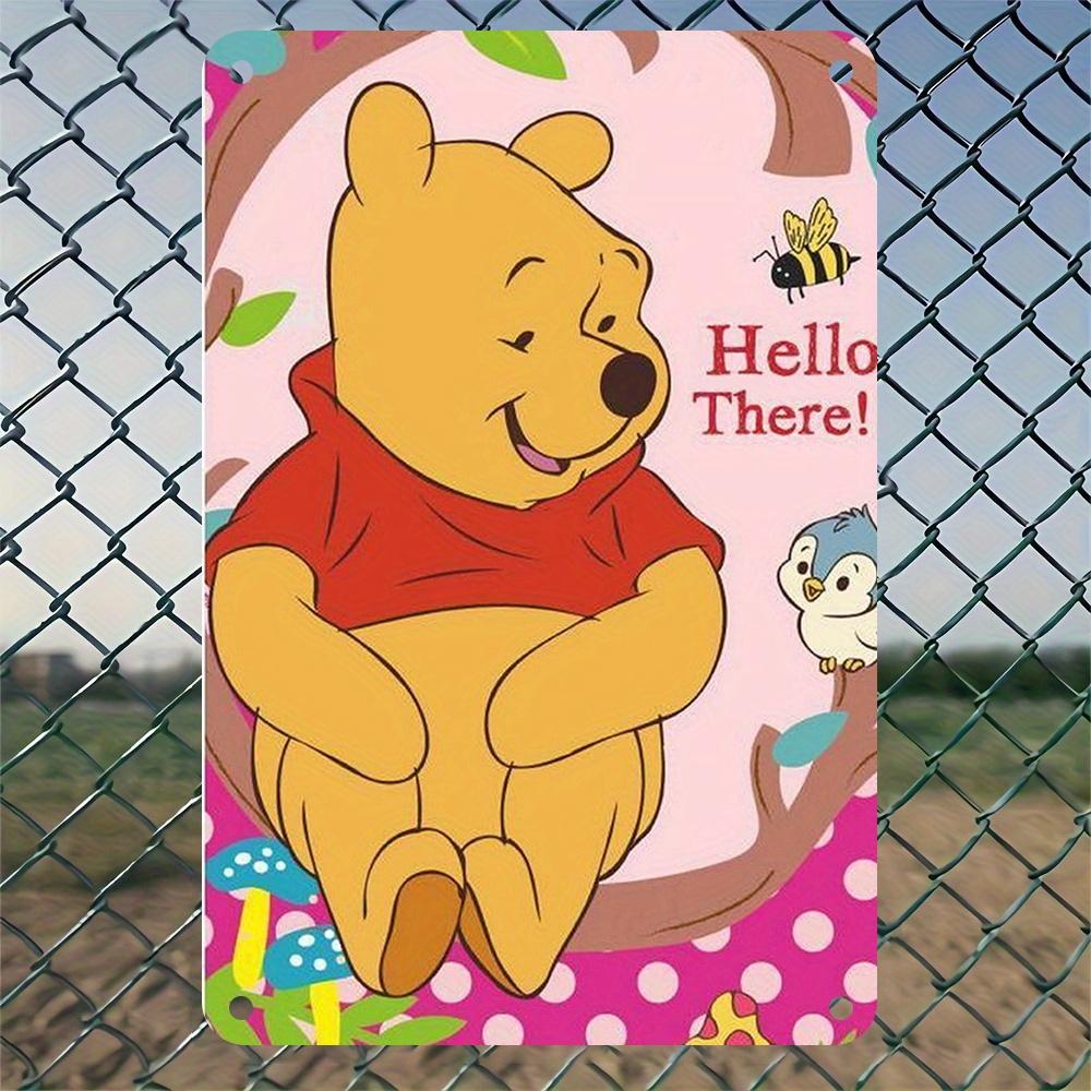 1pc "Hello There!" Metal Tin Sign 8x12 Inch - Vintage Wall Art with Winnie, Piglet, Tigger & Eeyore, Colorful Floral & Polka Dot