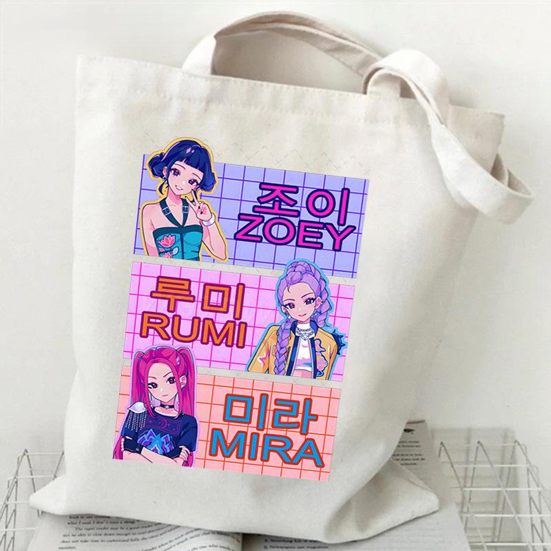 Холщовая сумка-тоут Demon Hunters Huntrix Girl K-Pop Наплечная сумка Saja Boys Zoey Rumi Mira Сумка для ежедневного шопинга, школы, поездок на работу