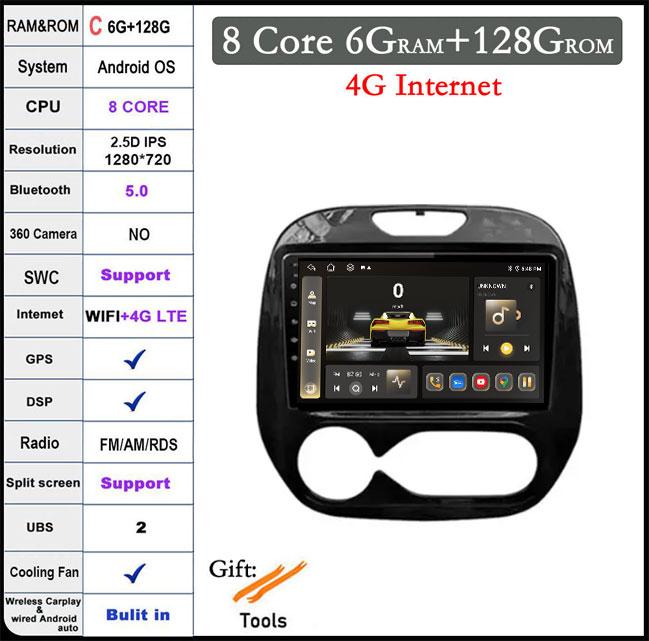 9 дюймов Для Renault Kaptur Captur 2016 2017 2018 2019 Android 14 Автомагнитола Мультимедийный GPS-плеер Стерео Carplay WIFI BT