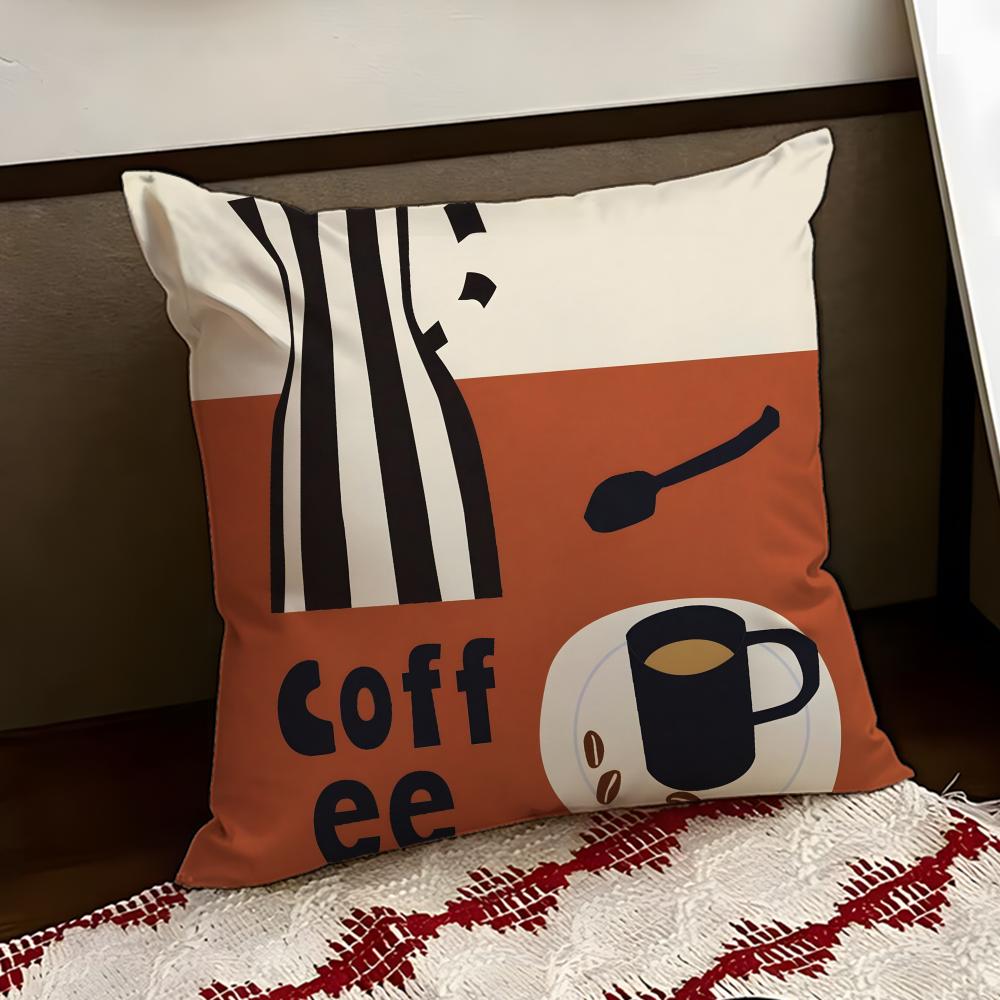 Creative Coffee Illustration Cushion Cover Reversible Soft Durable Pillow Cover Home Car MultiScene Use for Daily Comfort