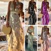 Party Dress Sleeveless High-waisted Quick Drying Stylish Summer Bronzing Pattern Gown Long Dress Female Clothing
