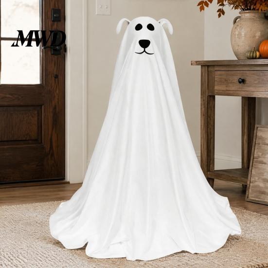 Spooky Dog Statue for Outdoors Lighted Ghost Halloween Decoration, Battery Operated Freestanding Family Friendly Horror Decorations with Remote