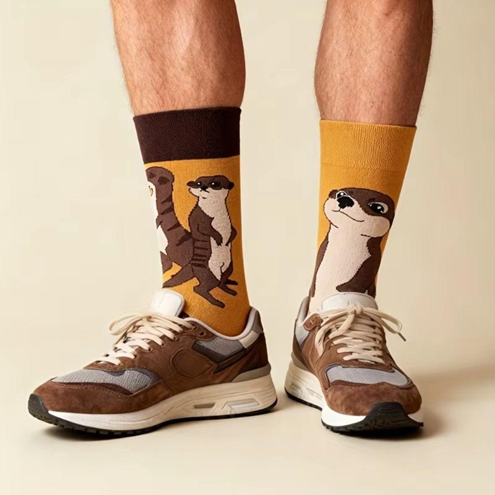 Cartoon Mid-Calf Socks Cute Home Socks Fashion Weasel Pattern Socks  For Daily Wearing