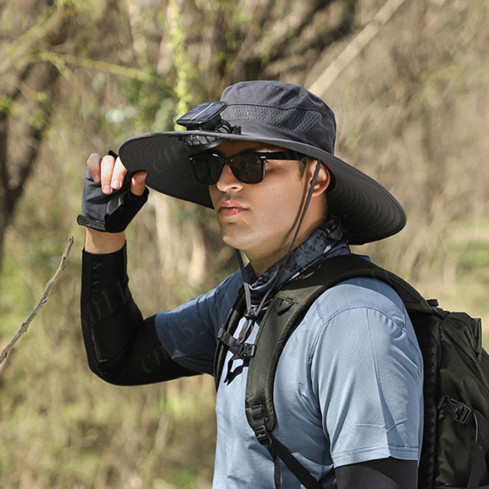 2025 Солнцезащитная шляпа с солнечными вентиляторами, шляпа-вентилятор с защитой от УФ-лучей, шляпа-ведро с широкими полями, шляпа рыбака для мужчин, летняя прохладная солнцезащитная кепка