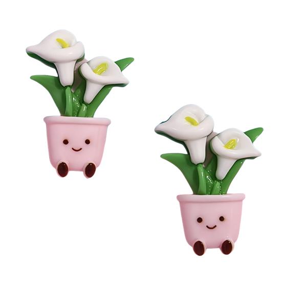 2Pcs Cartoon Potted Plants Fridge Magnet Resin 3D Potted Cactus Aloe Lily Tulip Flower Refrigerator Magnet Kitchen Home Office