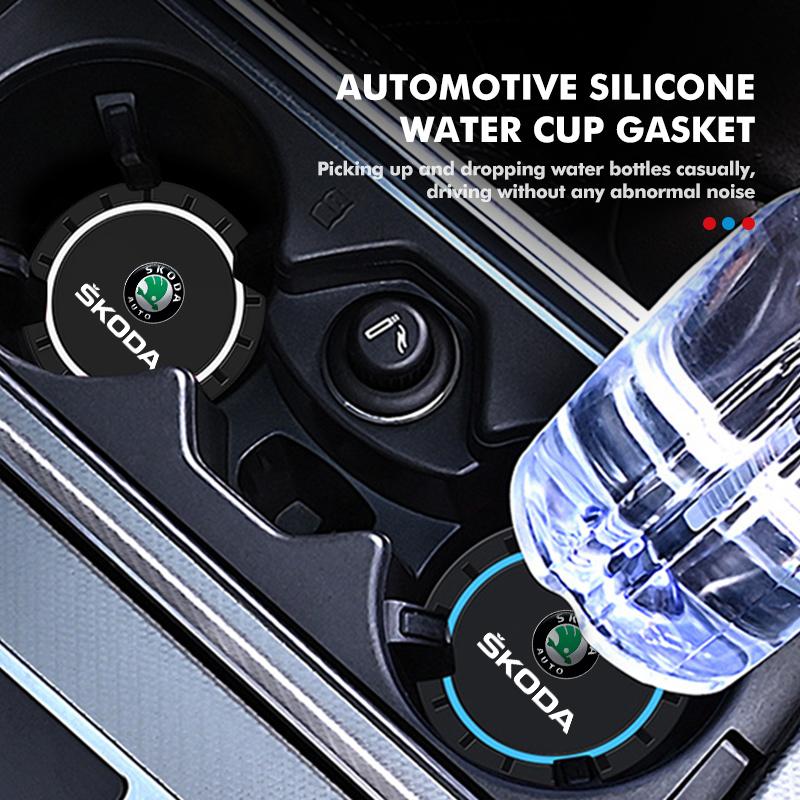 DECL5 Car Waterproof Anti Slip Water Cup Mat Auto Interior Accessories For Skoda Fabia 1 2 Octavia a7 RS Superb Rapid Yeti Karoq