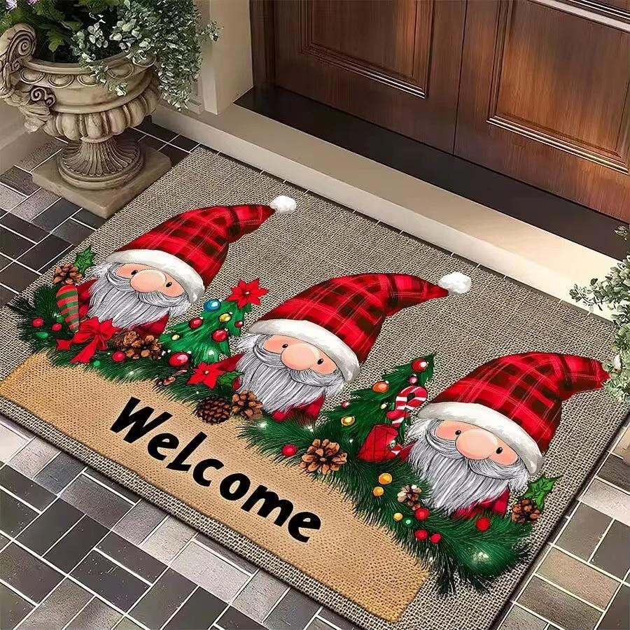 Christmas Gnome Print Doormat Black Festive Door Mat Floor for Kitchen Living Room Bedroom Bathroom Holiday for Halloween Decor