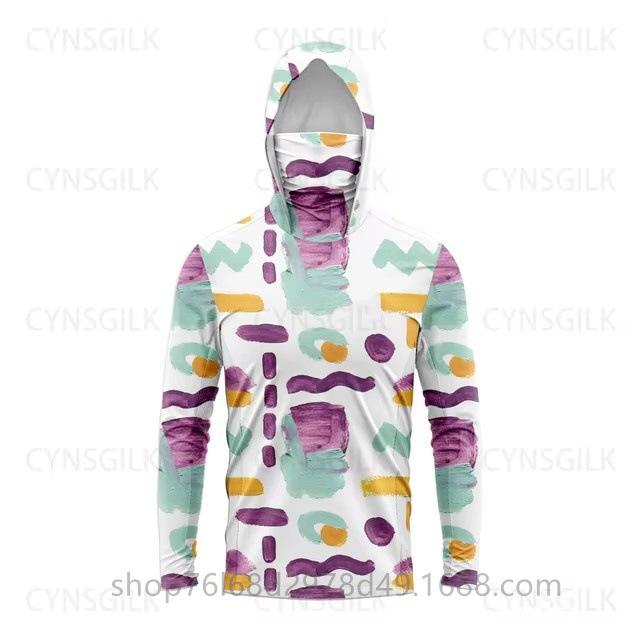 Outdoor sunscreen clothing, ice silk long-sleeved fishing clothing, quick-drying breathable hoodie, face towel, integrated mosquito-proof clothing