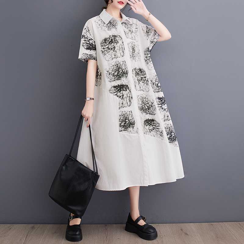 Loose Casual Shirt Skirt Printed Fashionable Dress