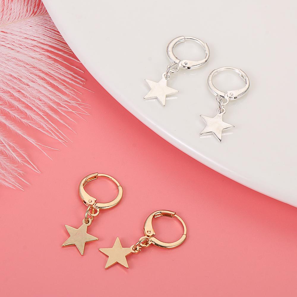 Gold Silver Color Tiny Moon Crescen Huggie Hoop Earring Ear-cuffs Ear Piercing Small Star Charms