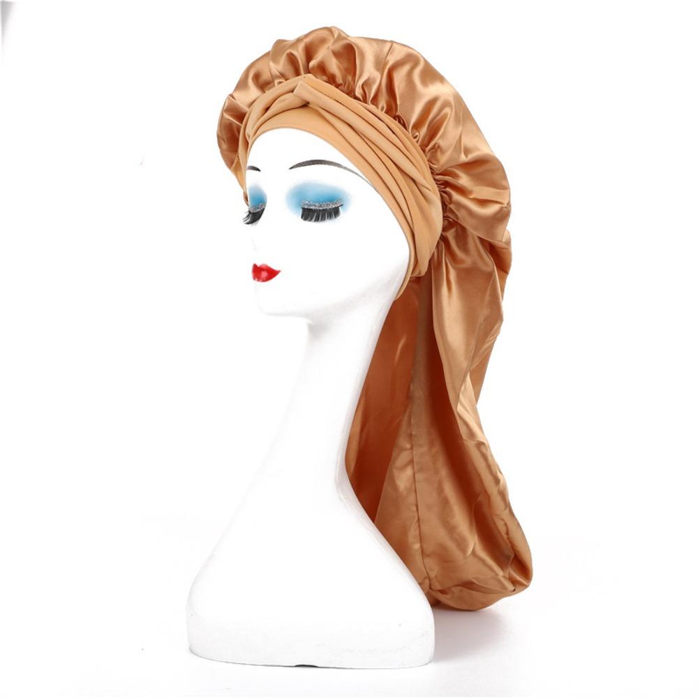 Silky Satin Sleep Bonnet Extra Large Sauna  Shower Caps Solid Color Women Long Sleep Cap