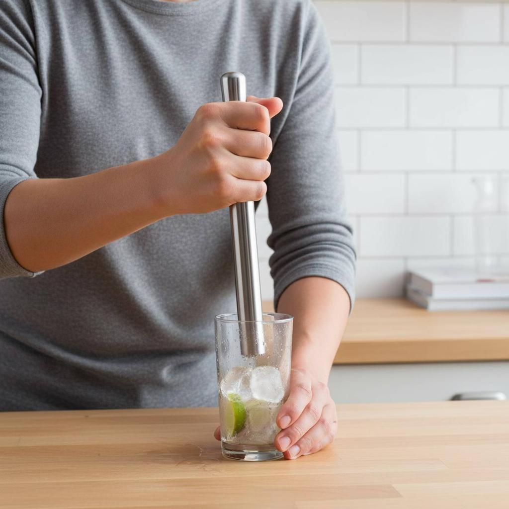 Stainless Steel Muddler Heavy Duty Ice Crushing Stick Long Handle Muddler Easy to Clean Bar Tool Food Safe for Restaurant