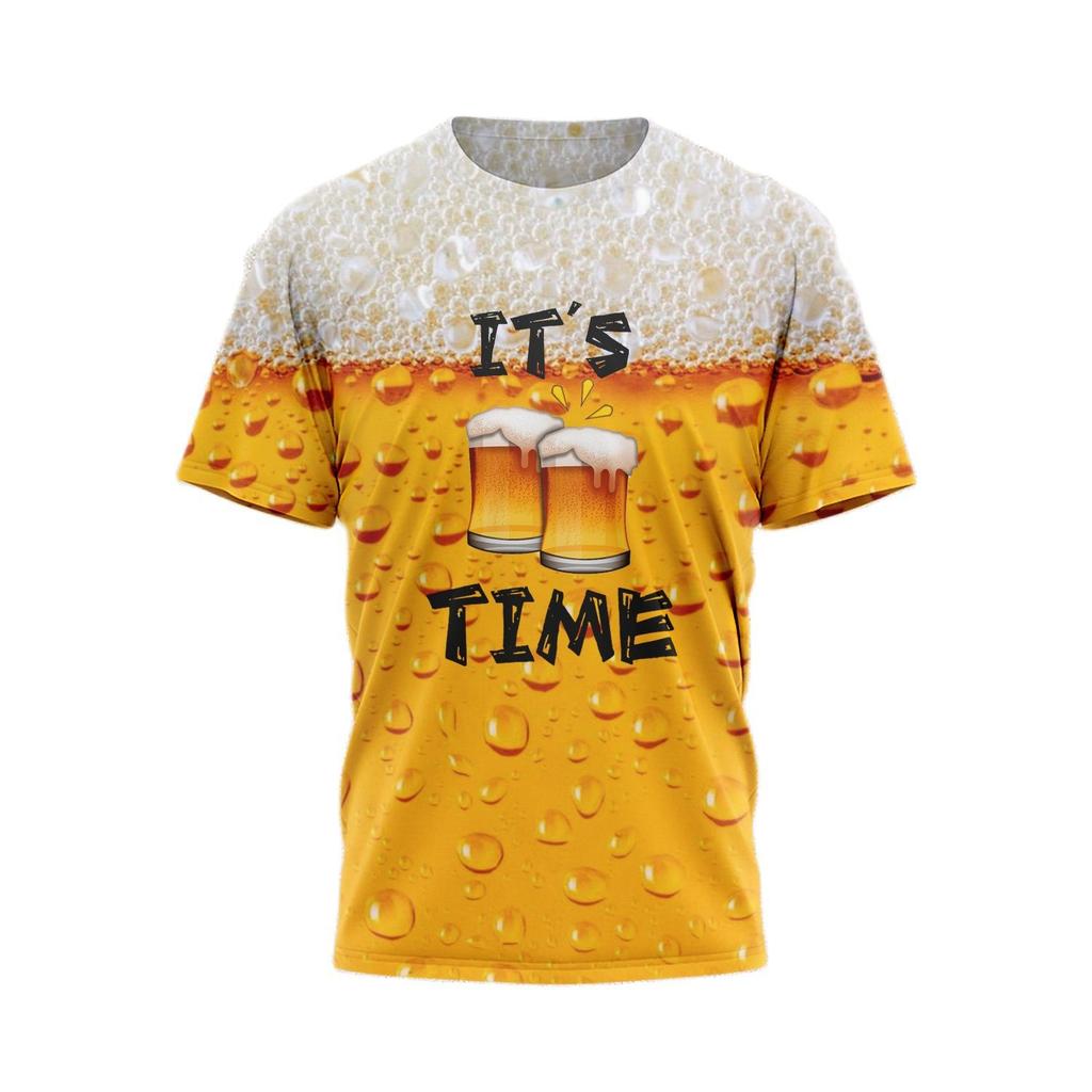 3D Beer Printing Short Sleeved T-shirt Top Trend Men's T-shirts
