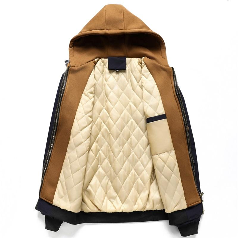 Men's Hooded Padded Bomber Jacket Plaid Trim Fake Two-Piece Winter Coat