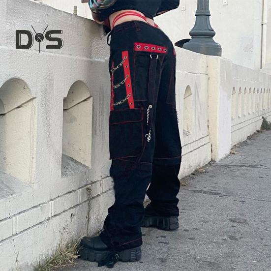 Женские брюки с высокой талией, цветные широкие повседневные брюки свободного кроя, ретро-крутые длинные брюки в уличном стиле