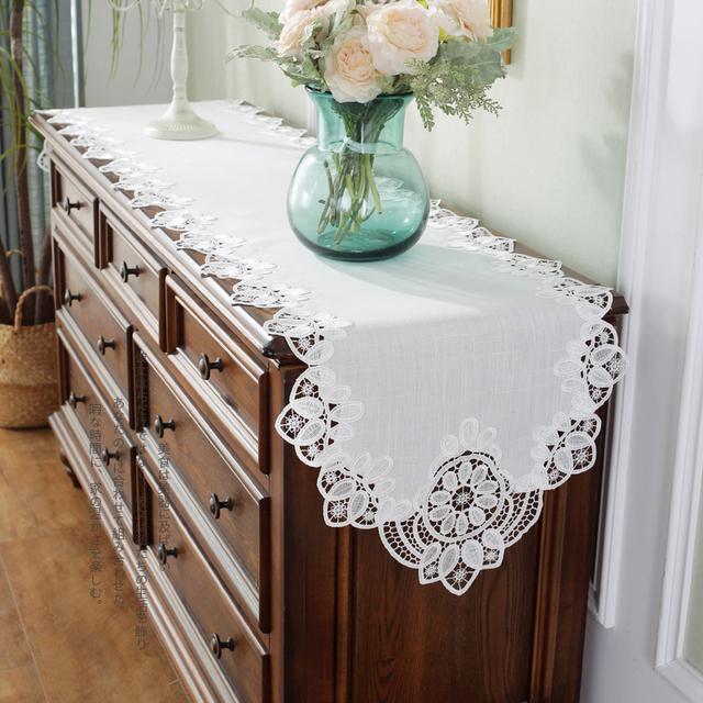 Table Runner White Table Flag American Embroidery Linen Cotton Lace Wedding Decoration Table Cloth Drawer Cabinet Piano Towel