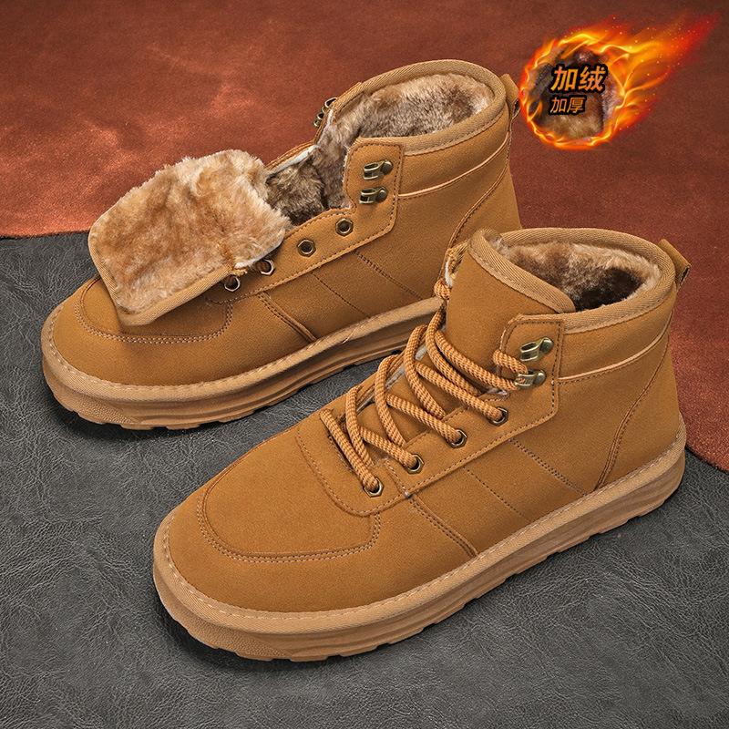 Snow Boots Men's Winter Velvet Thickened Warm High-top Lace-up Cotton Shoes Fashion Casual Xie Bread Shoes Tooling Trendy Shoes