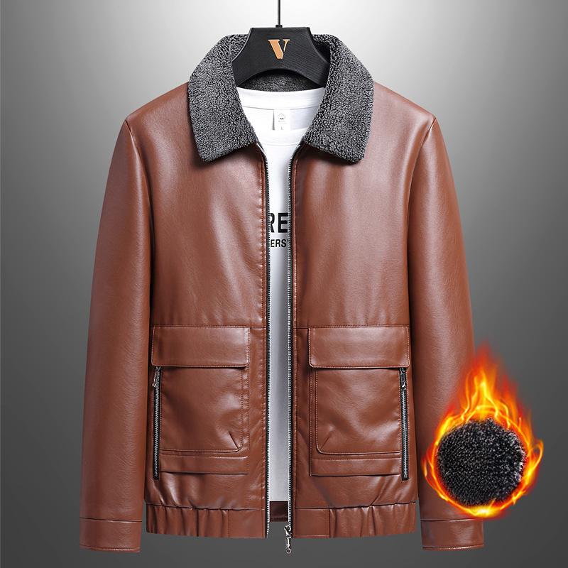 Новая зимняя мужская кожаная куртка плюс бархатная утолщенная куртка из искусственной кожи мужская универсальная теплая куртка из бархатного меха ягненка