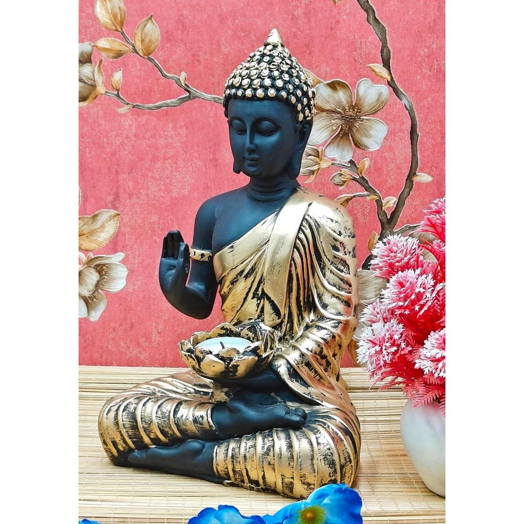 Polystone Home Decor Decoration Buddha Idol Statue Showpiece for Home Décor 1 Pic (Black Bronz), Religious